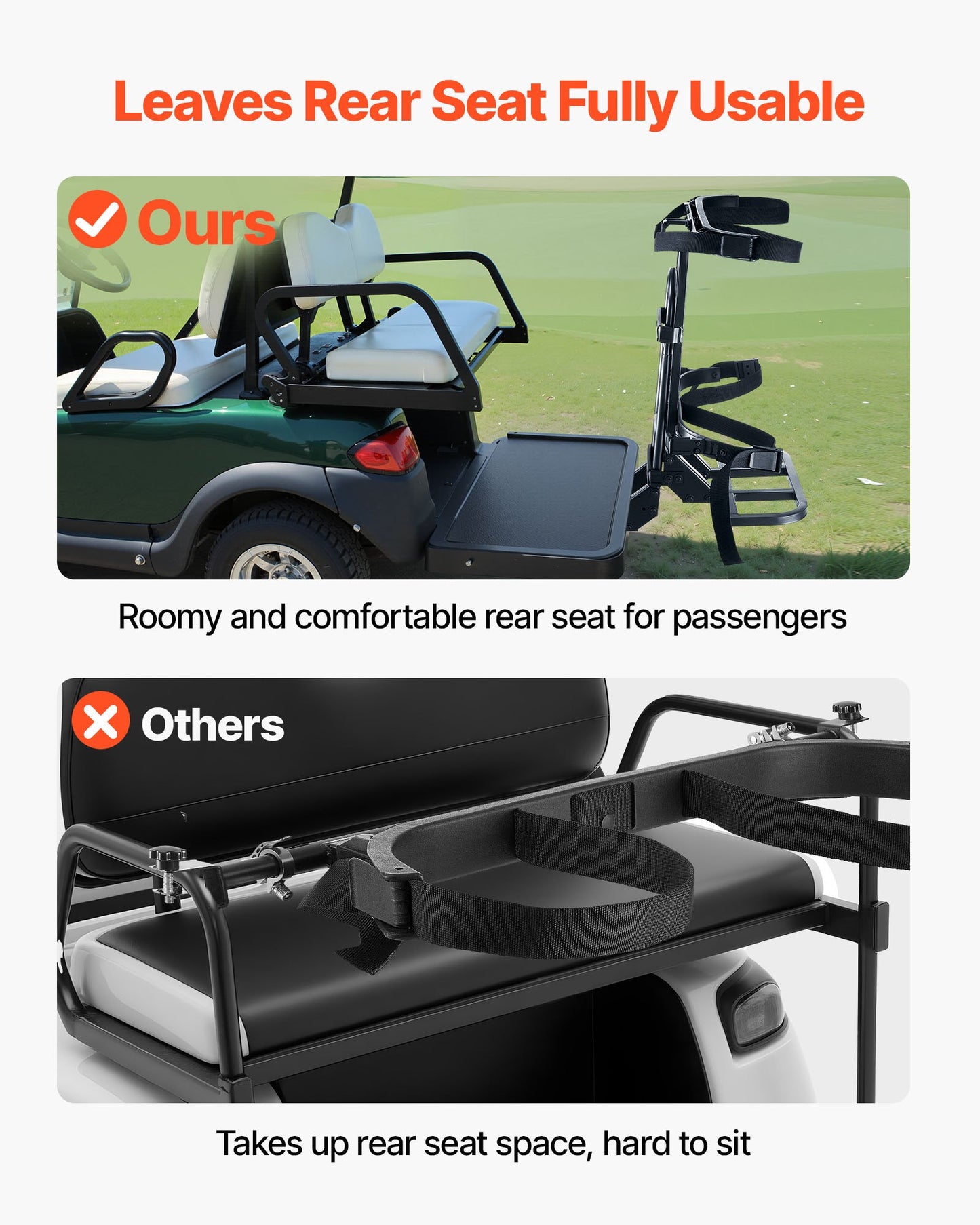 Golf Cart Rear Seat Bag Holder, 705 x 410 x 785 mm, Compatible with Most Golf Carts with Rear Seat Grab Bar, Space-Saving Carbon Steel Bag Holder Bracket, No-Drilling Installation, Black