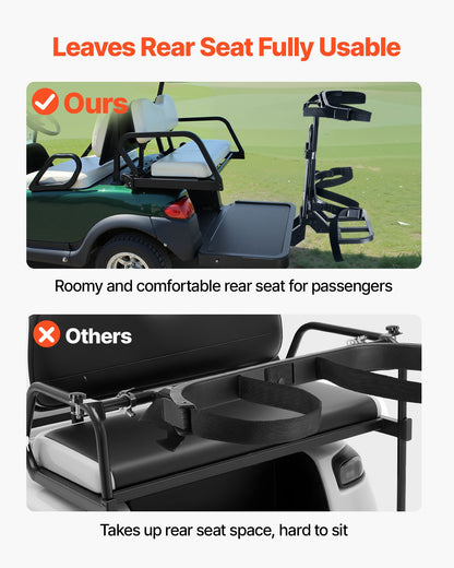 Golf Cart Rear Seat Bag Holder, 705 x 410 x 785 mm, Compatible with Most Golf Carts with Rear Seat Grab Bar, Space-Saving Carbon Steel Bag Holder Bracket, No-Drilling Installation, Black