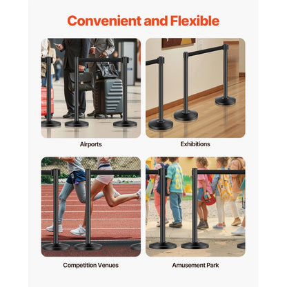 VEVOR 4 Pcs Stanchion Post with 4 Retractable Belts & Sand Injection Hollow Base