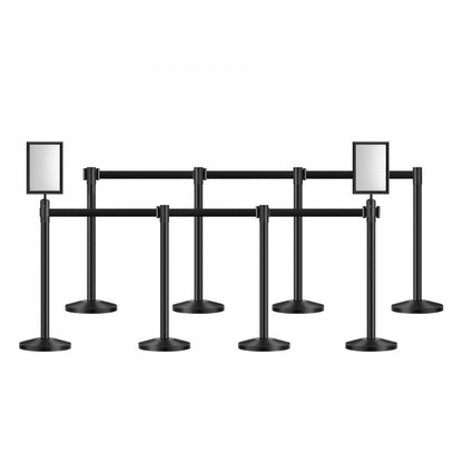 VEVOR 8 Pcs Stanchion Post with 4 Retractable Belts & 2 Sign Holders Hollow Base