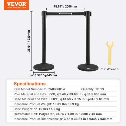 2-Pack Crowd Control Barriers with 2m Retractable Belt and Stable Base
