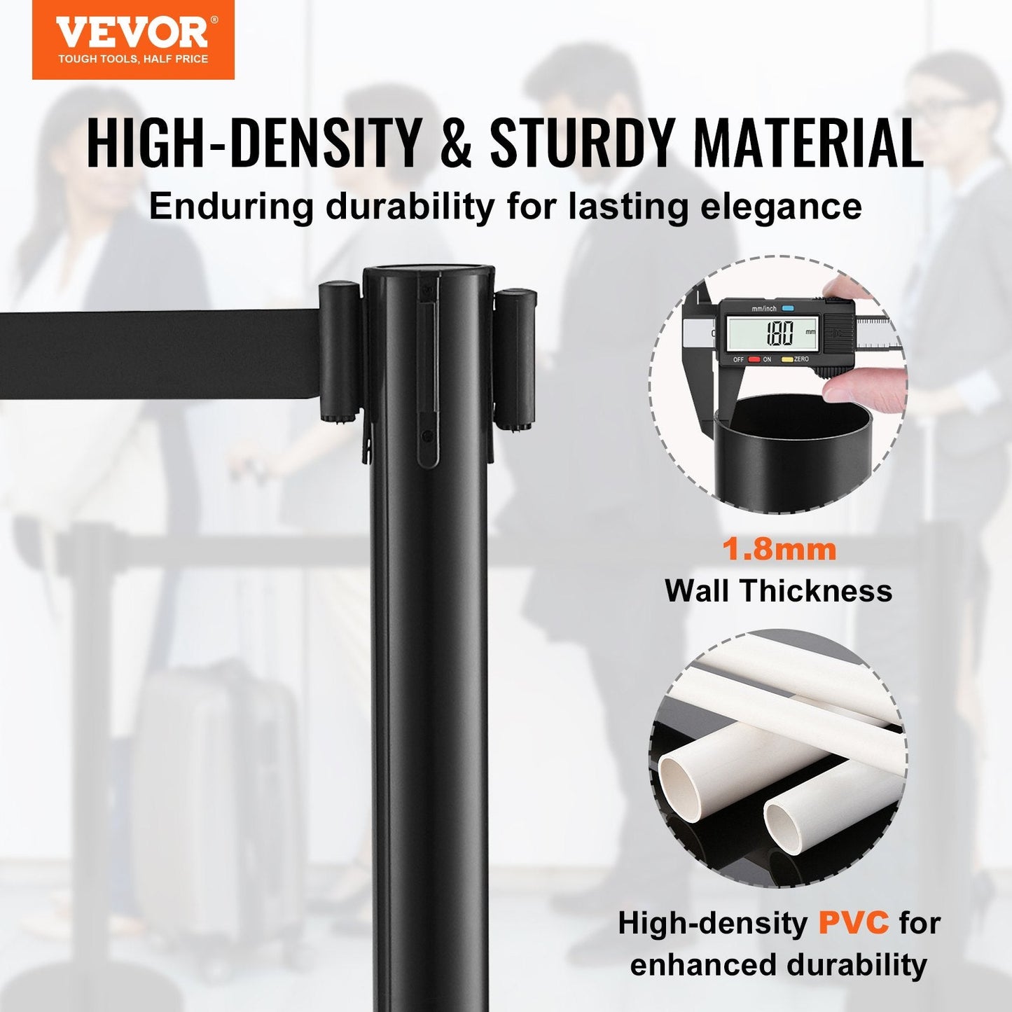 6-Pack Crowd Control Stanchions with 3 Retractable 2m Belts, Concrete Base