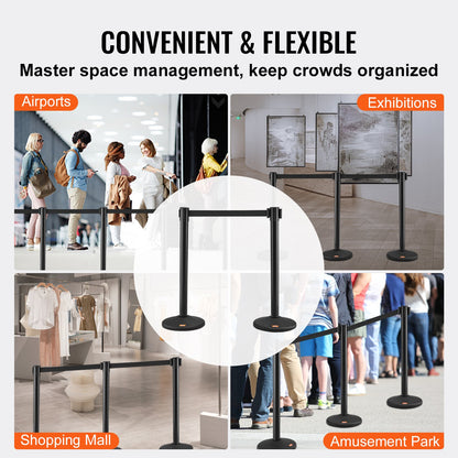 VEVOR Crowd Control Stanchions, 6-Pack Crowd Control Barriers with 3PCS 6.5FT Black