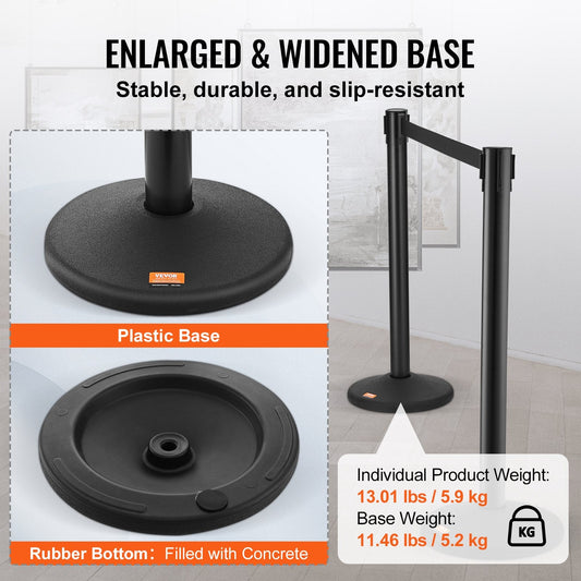 8-Pack Crowd Control Stanchions with 4 Retractable 2m Belts, Concrete Base