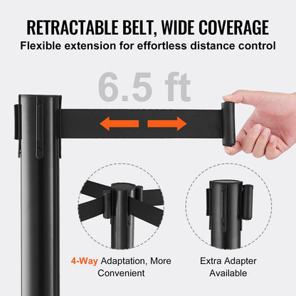 VEVOR Crowd Control Stanchions, 8-Pack Crowd Control Barriers with 4PCS 6.5FT Black