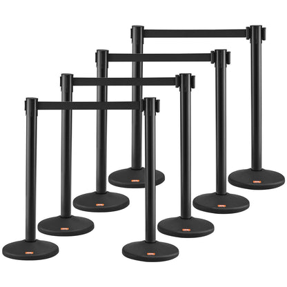 8-Pack Crowd Control Stanchions with 4 Retractable 2m Belts, Concrete Base