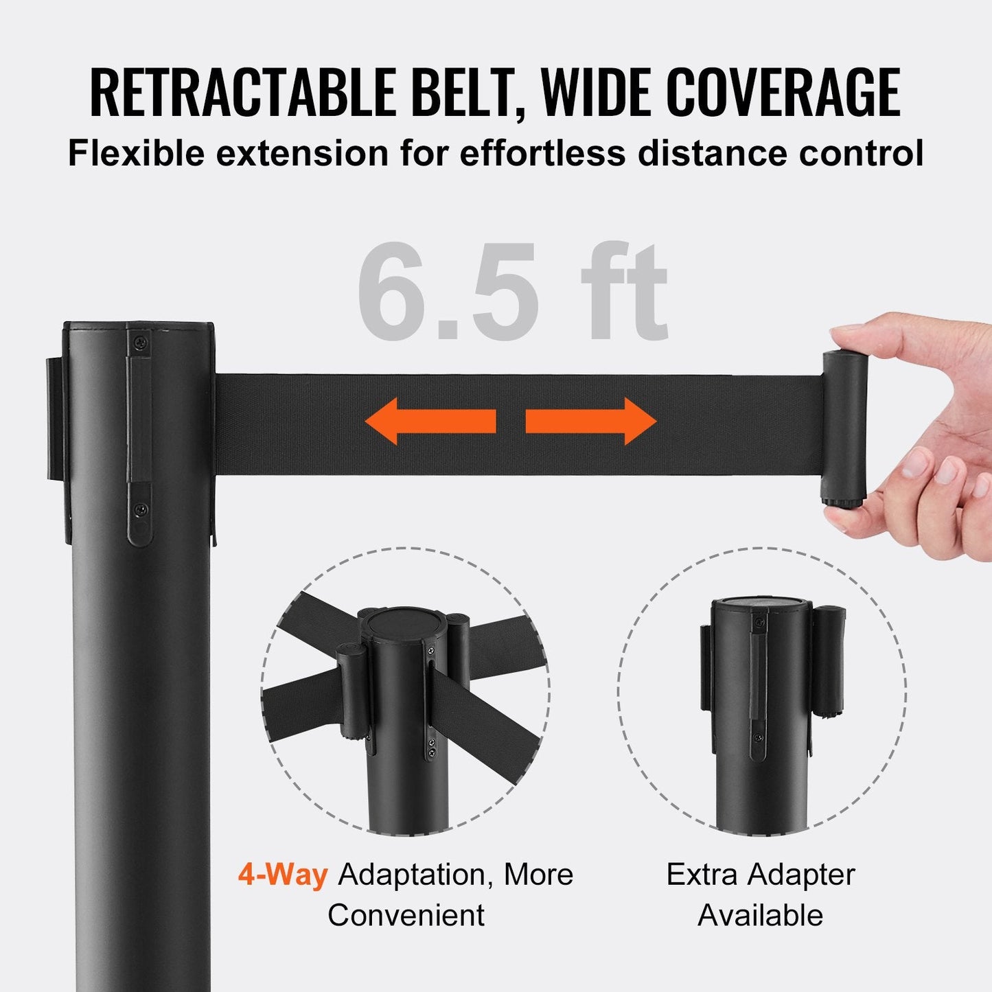 Carbon Steel Queue Stanchions with Retractable Belt, 4-Pack, Fillable Base