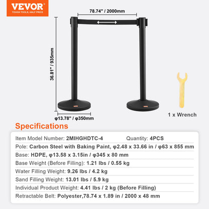 VEVOR Crowd Control Stanchion, 4-Pack Crowd Control Barrier, Carbon Steel Baking