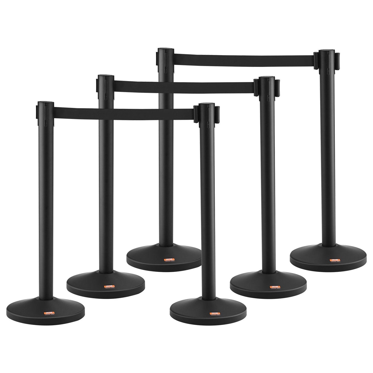 Crowd Control Stanchion Set, 6-Pack with 3 Retractable Belts, Fillable Base