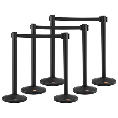 Crowd Control Stanchion Set, 6-Pack with 3 Retractable Belts, Fillable Base