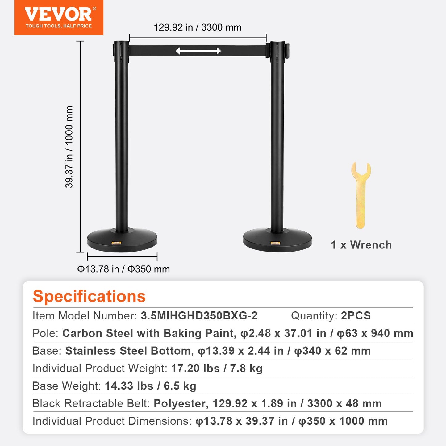 VEVOR Crowd Control Stanchions, 2-Pack Crowd Control Barriers, Carbon Steel Baking