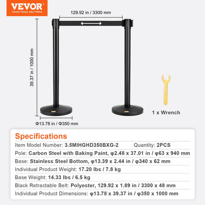VEVOR Crowd Control Stanchions, 2-Pack Crowd Control Barriers, Carbon Steel Baking