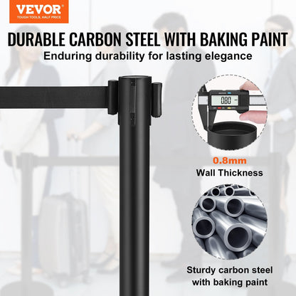 2-Pack Carbon Steel Queue Posts with 2m Retractable Belt for Crowd Control
