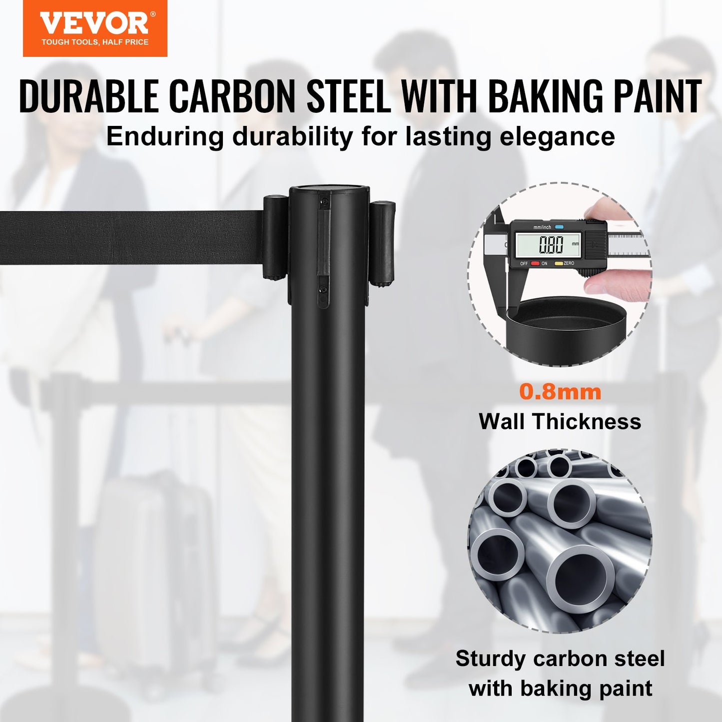 VEVOR Crowd Control Stanchions, 2-Pack Crowd Control Barriers, Carbon Steel Baking