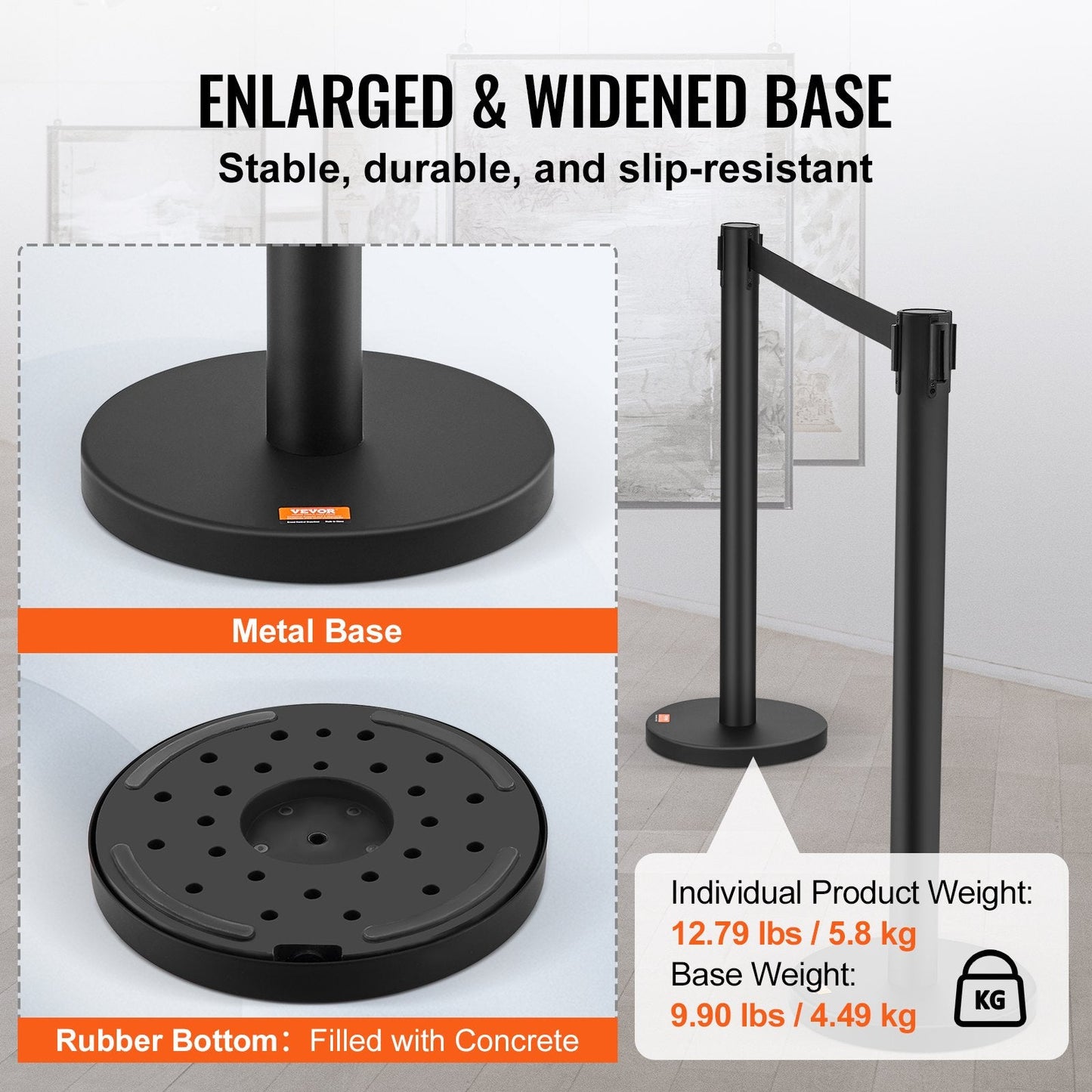 2-Pack Carbon Steel Queue Posts with 2m Retractable Belt for Crowd Control
