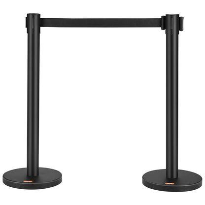 2-Pack Carbon Steel Queue Posts with 2m Retractable Belt for Crowd Control