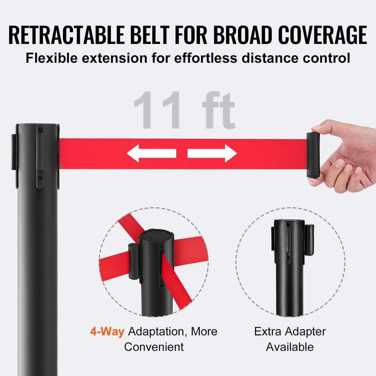 Carbon Steel Queue Posts with 3.3m Red Belt, 2-Pack, for Airports & Exhibitions