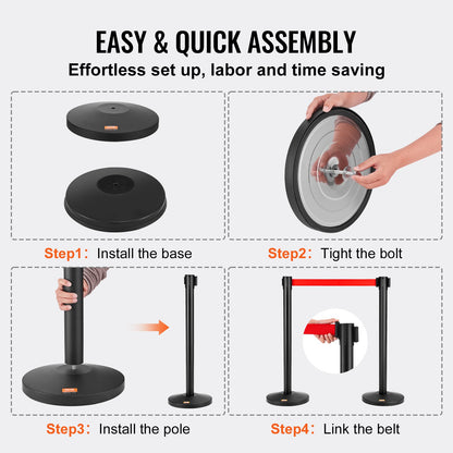VEVOR Crowd Control Stanchions, 2-Pack Crowd Control Barriers, Carbon Steel Baking