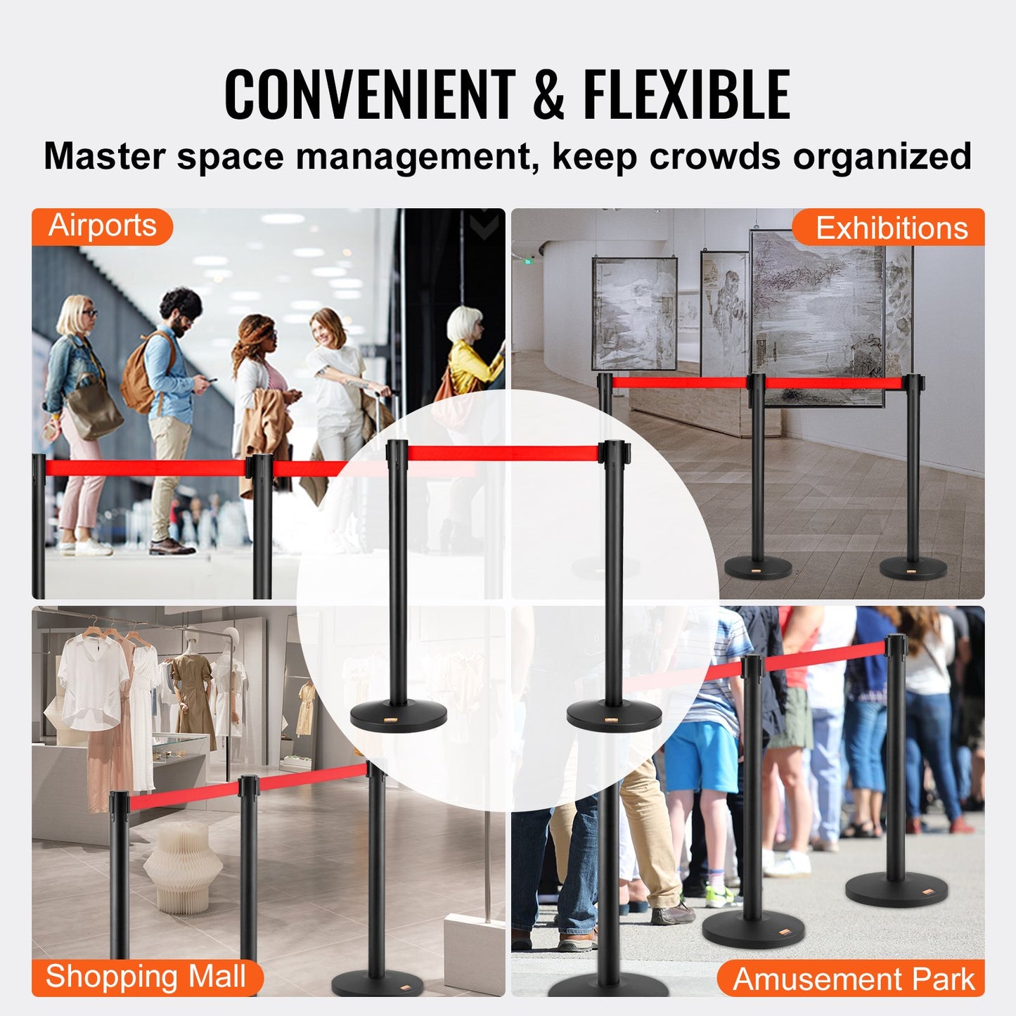 VEVOR Crowd Control Stanchions, 2-Pack Crowd Control Barriers, Carbon Steel Baking