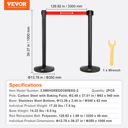 VEVOR Crowd Control Stanchions, 2-Pack Crowd Control Barriers, Carbon Steel Baking