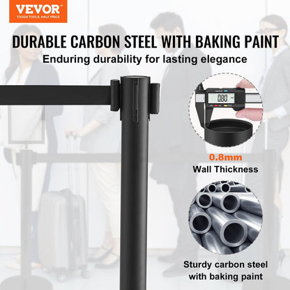 6-Pack Carbon Steel Queue Posts with Retractable Belts and Sign Holders