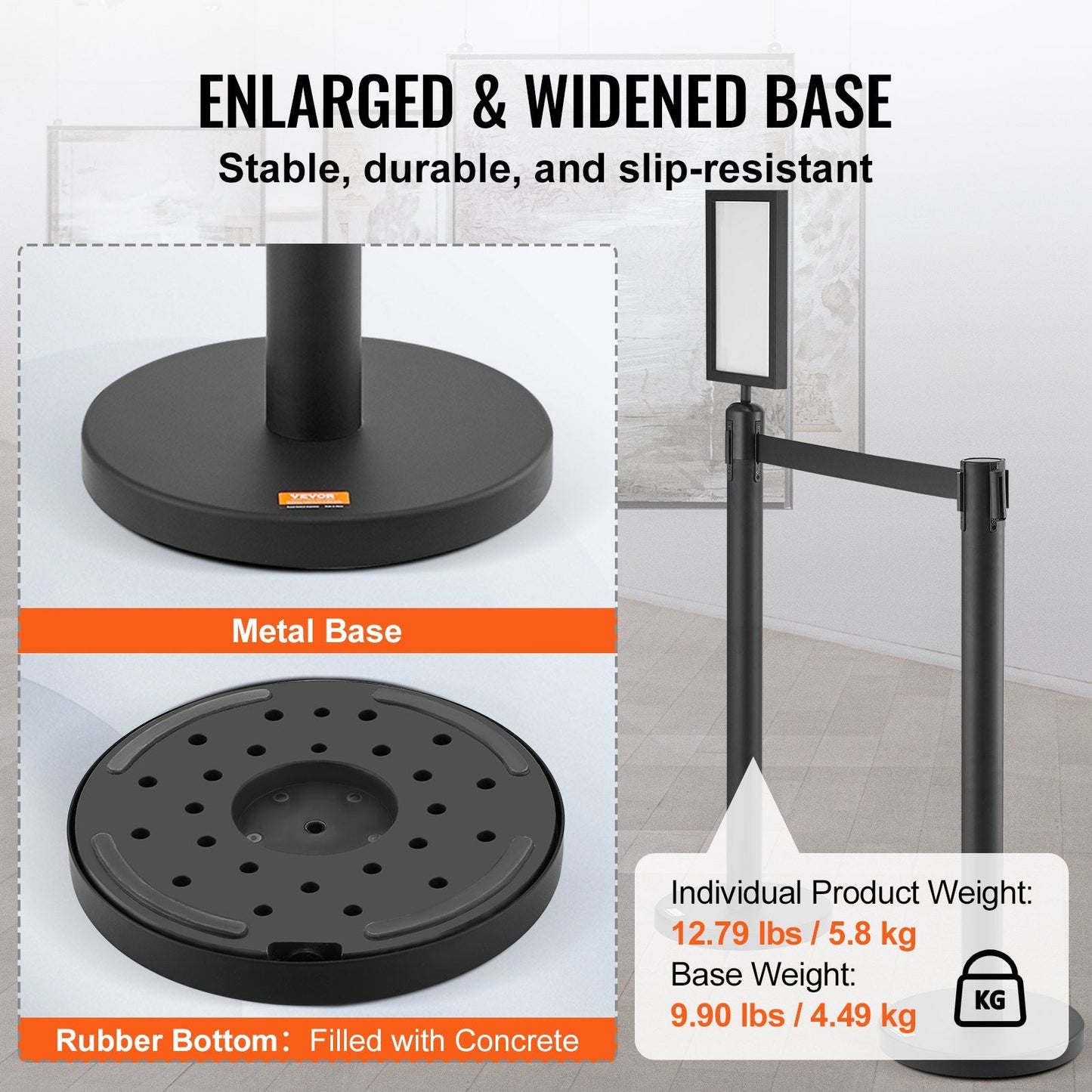 6-Pack Carbon Steel Queue Posts with Retractable Belts and Sign Holders