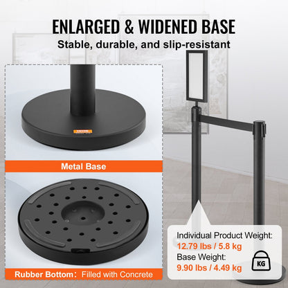 6-Pack Carbon Steel Queue Posts with Retractable Belts and Sign Holders
