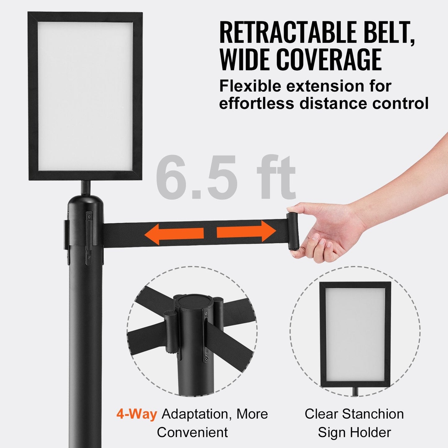 6-Pack Carbon Steel Queue Posts with Retractable Belts and Sign Holders
