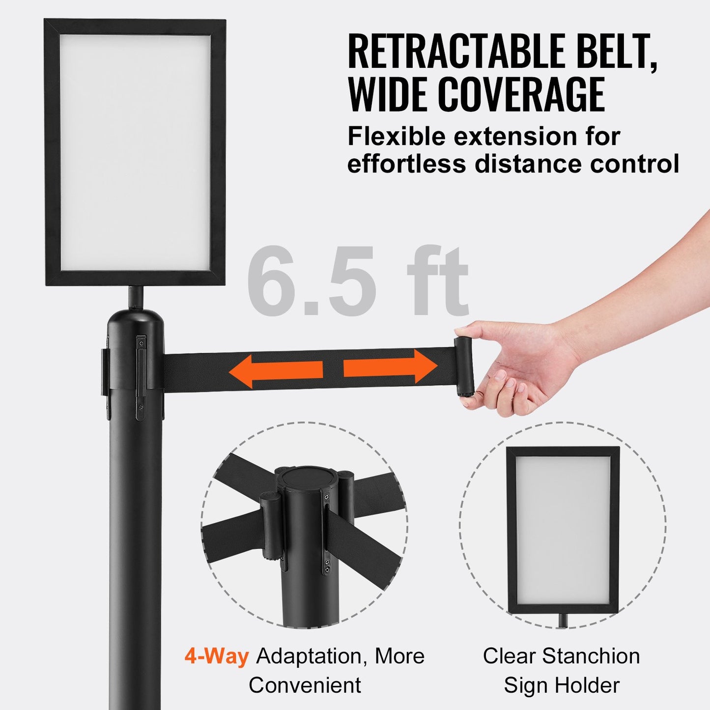 VEVOR Crowd Control Stanchions, 6-Pack Crowd Control Barriers, Carbon Steel Baking