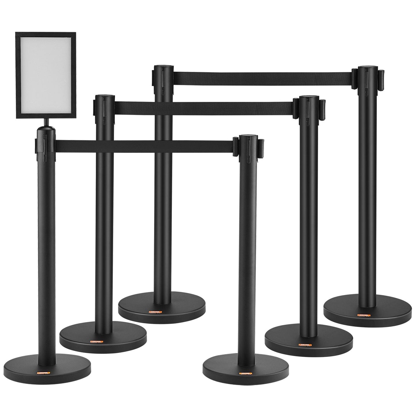 6-Pack Carbon Steel Queue Posts with Retractable Belts and Sign Holders