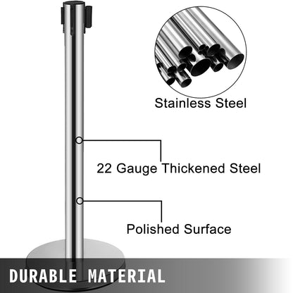 Crowd Control Stanchions Set of 6 with 3 Retractable 2m Belts and Stable Base