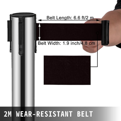 Crowd Control Stanchions Set of 6 with 3 Retractable 2m Belts and Stable Base