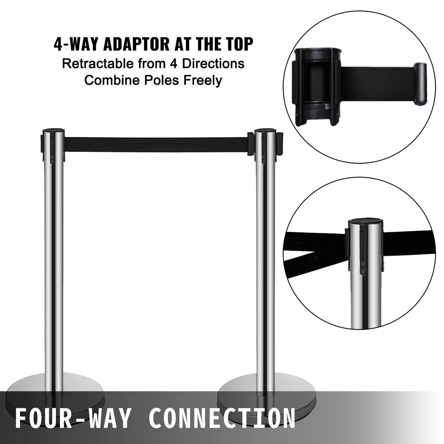 VEVOR Crowd Control Stanchions Barriers 6-Pack with 3PCS Retractable Belts