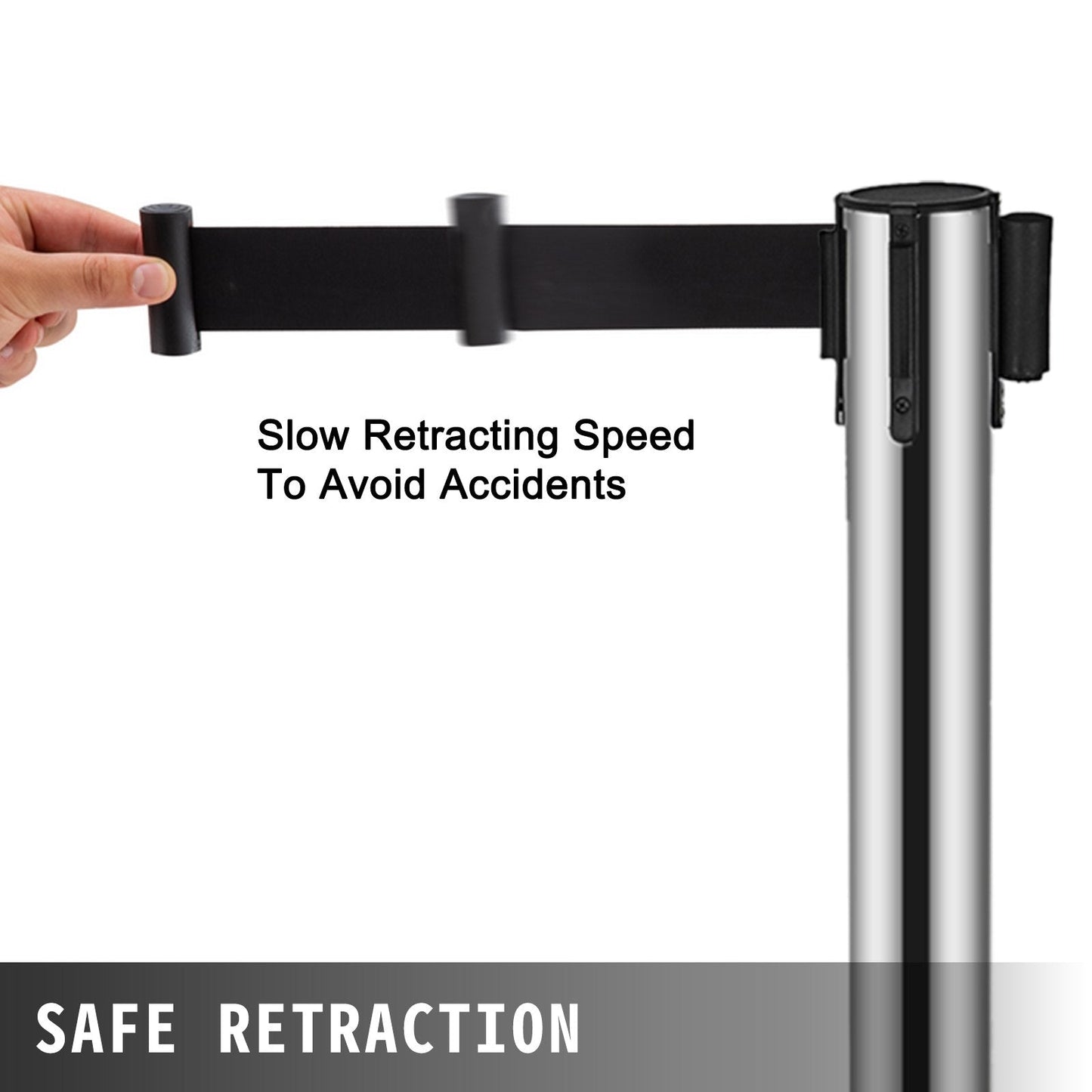 Crowd Control Stanchions Set of 6 with 3 Retractable 2m Belts and Stable Base