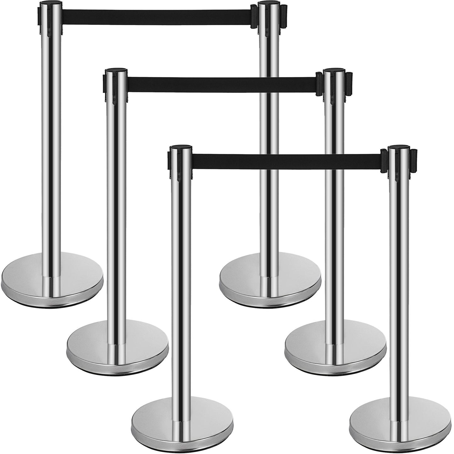 Crowd Control Stanchions Set of 6 with 3 Retractable 2m Belts and Stable Base