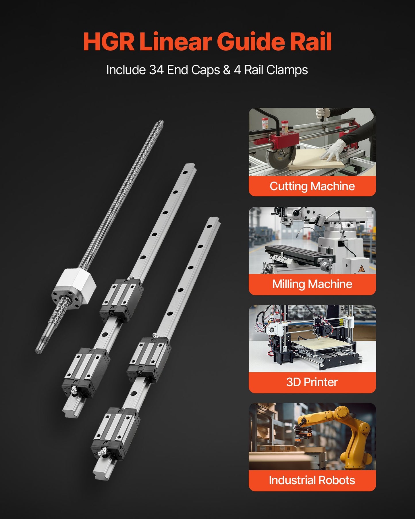Linear Rail Guide Kit, HGR20, 2PCS 600 mm (23.62 inch) Linear Rails and 1PCS Ball Screw, 4PCS Slide Blocks, with BF12/BK12 End Support, Coupling, and Nut Housing, for DIY CNC Routers Lathes