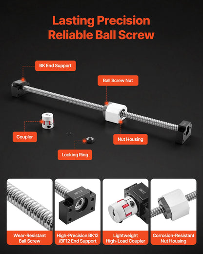 Linear Rail Guide Kit, HGR20, 2PCS 600 mm (23.62 inch) Linear Rails and 1PCS Ball Screw, 4PCS Slide Blocks, with BF12/BK12 End Support, Coupling, and Nut Housing, for DIY CNC Routers Lathes
