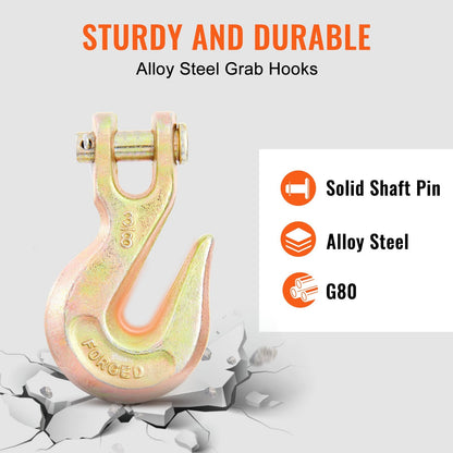 Heavy-Duty Tow Chain with Hooks, 14.5 kg, 10 mm x 6.1 m, Manganese Steel