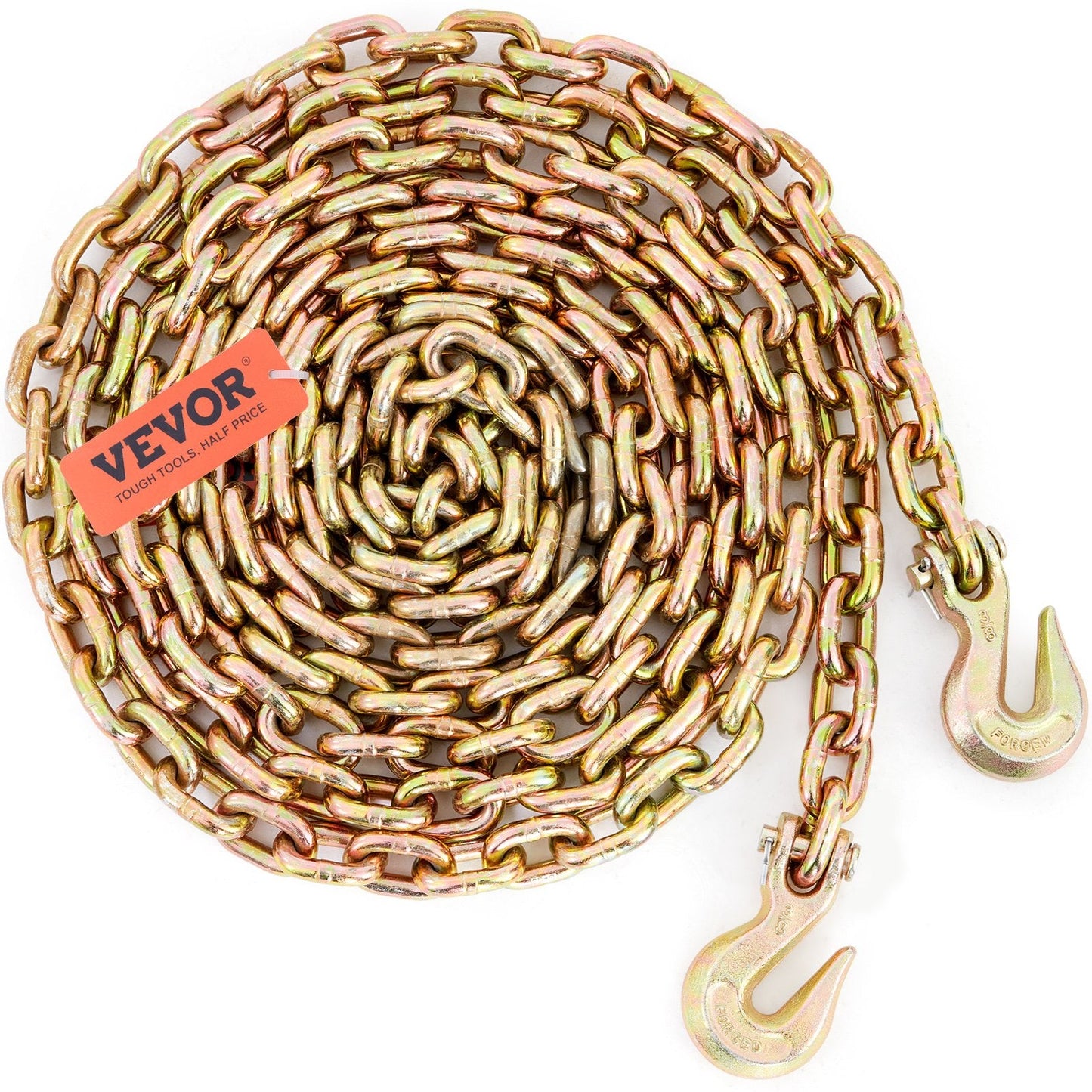 Heavy-Duty Tow Chain with Hooks, 14.5 kg, 10 mm x 6.1 m, Manganese Steel