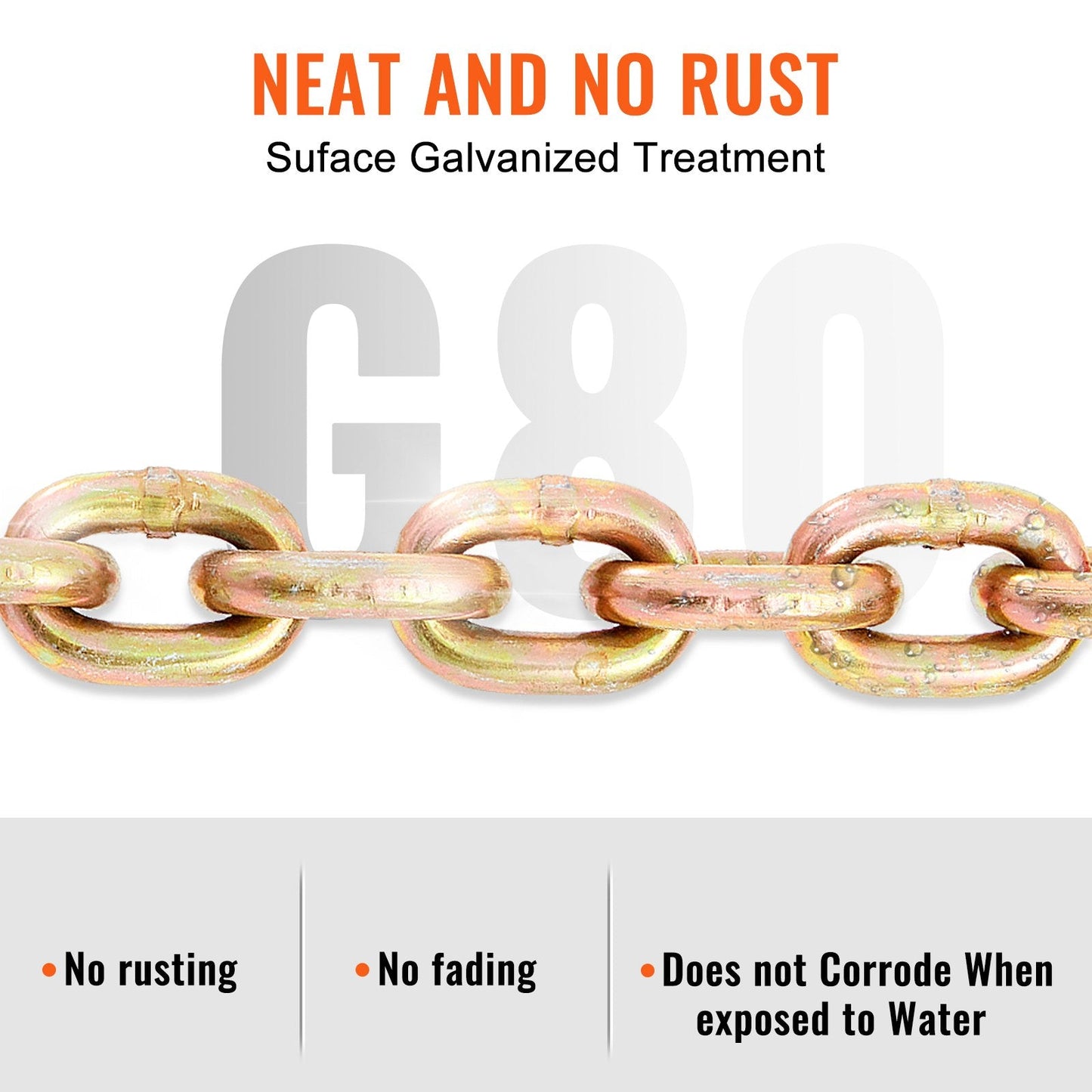 Heavy-Duty G80 Tow Chain, 2-Pack, 2222 kg Load Limit, 0.8m x 6m, Galvanized Steel