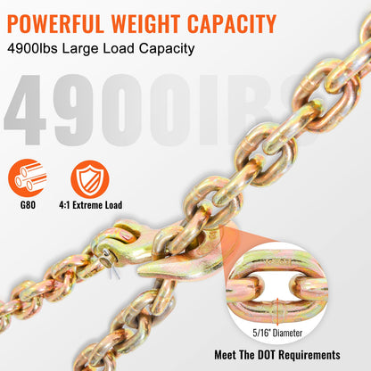 VEVOR Transport Binder Chain, 2222 kg Working Load Limit, G80 Tow Chain Tie Down