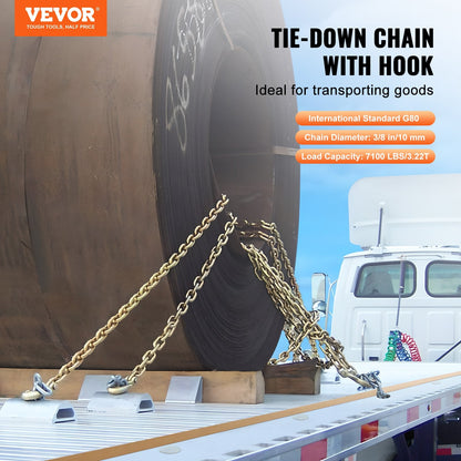 Heavy-Duty G80 Tow Chains with Hooks 10mm x 3.16m, 2 Pack, 3.22T Capacity