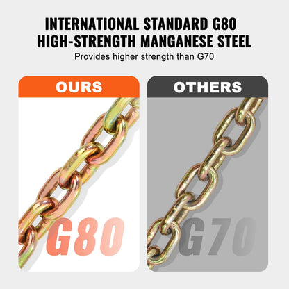 Heavy-Duty G80 Tow Chains with Hooks 10mm x 3.16m, 2 Pack, 3.22T Capacity