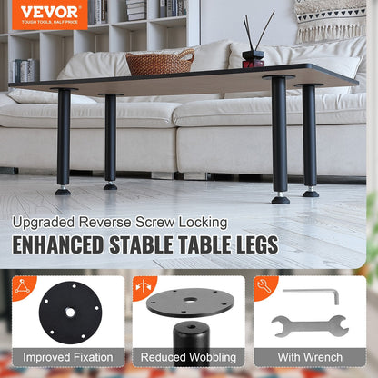 Adjustable 0.4M Steel Desk Legs for Office Furniture, Set of 4, Black