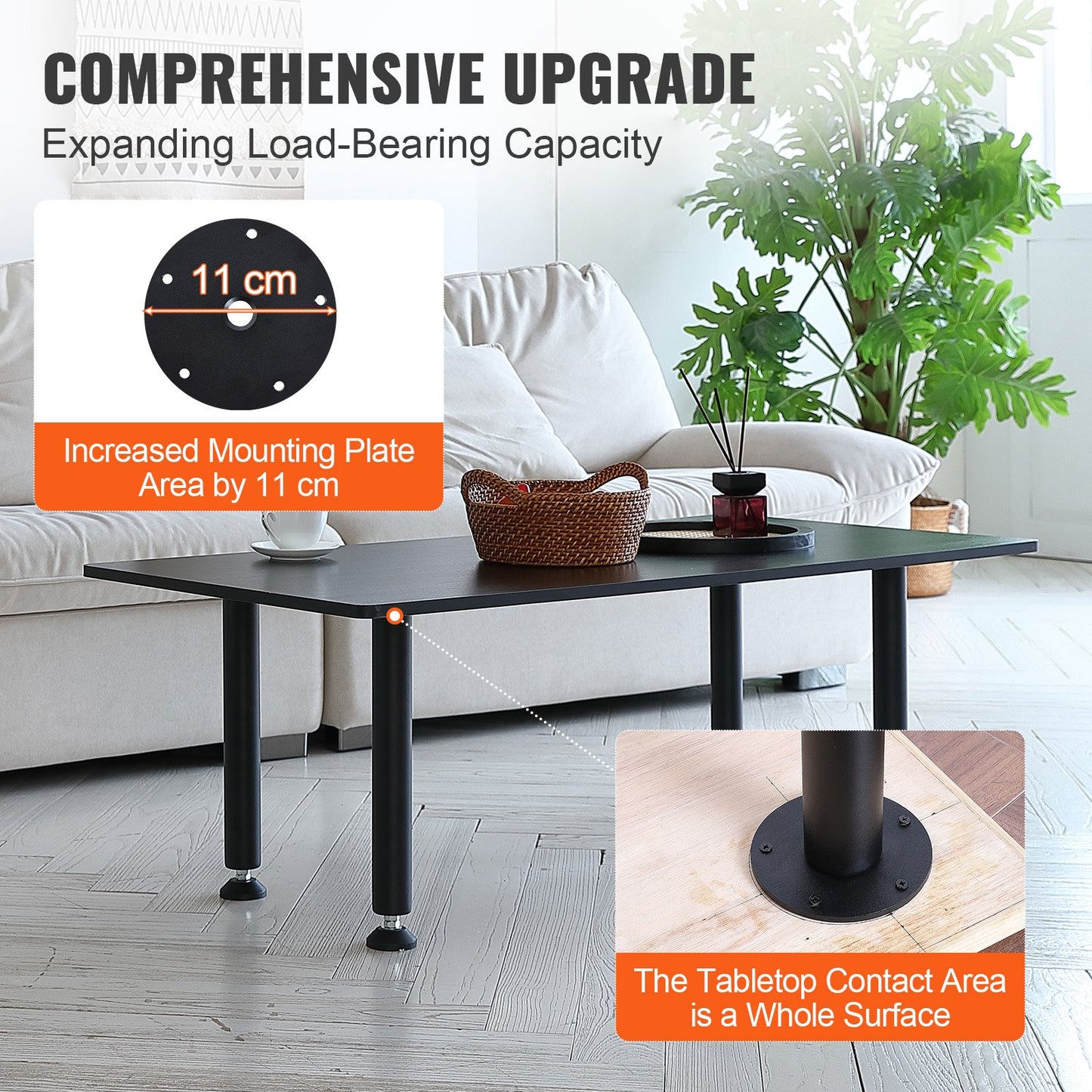 VEVOR 0.4M Solid Steel Adjustable Desk Legs Office Table Furniture 4 pcs Black
