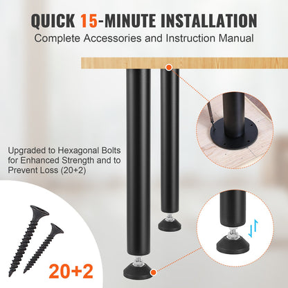 VEVOR 0.4M Solid Steel Adjustable Desk Legs Office Table Furniture 4 pcs Black