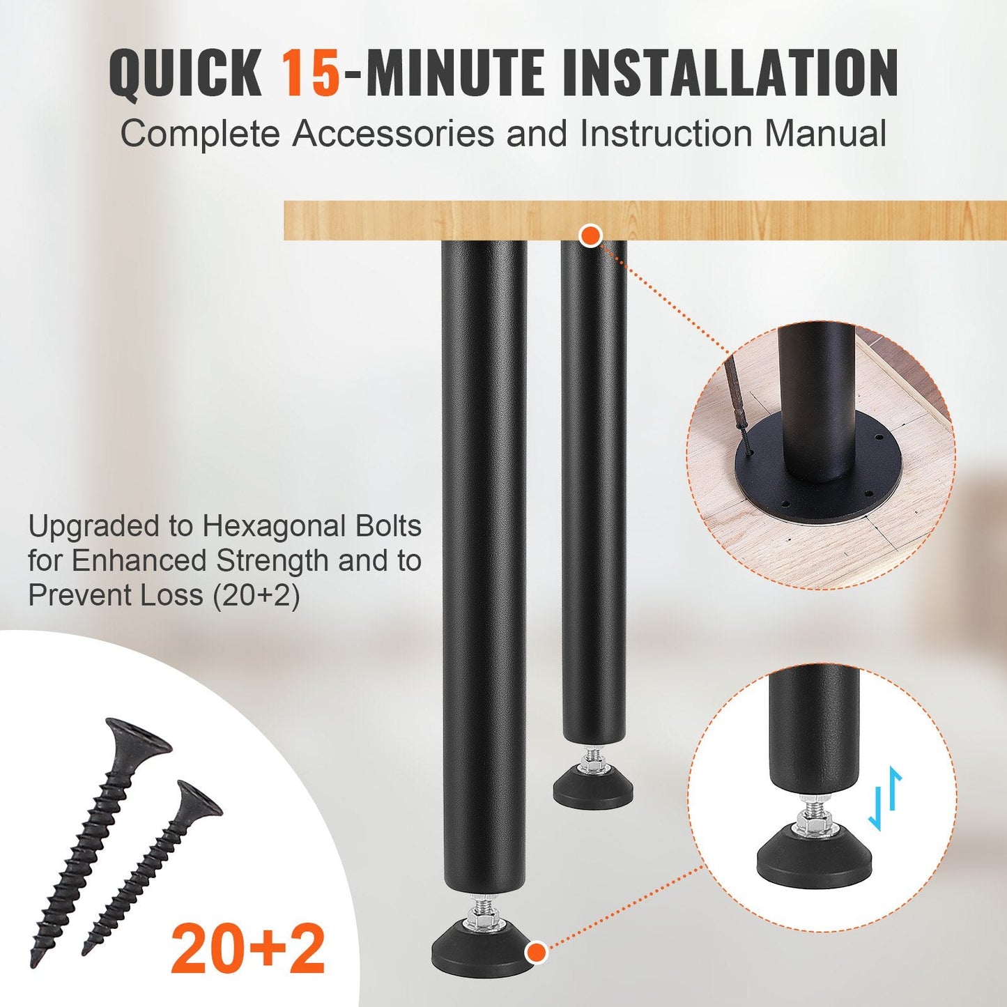 Adjustable 0.4M Steel Desk Legs for Office Furniture, Set of 4, Black