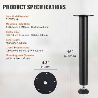 Adjustable 0.4M Steel Desk Legs for Office Furniture, Set of 4, Black