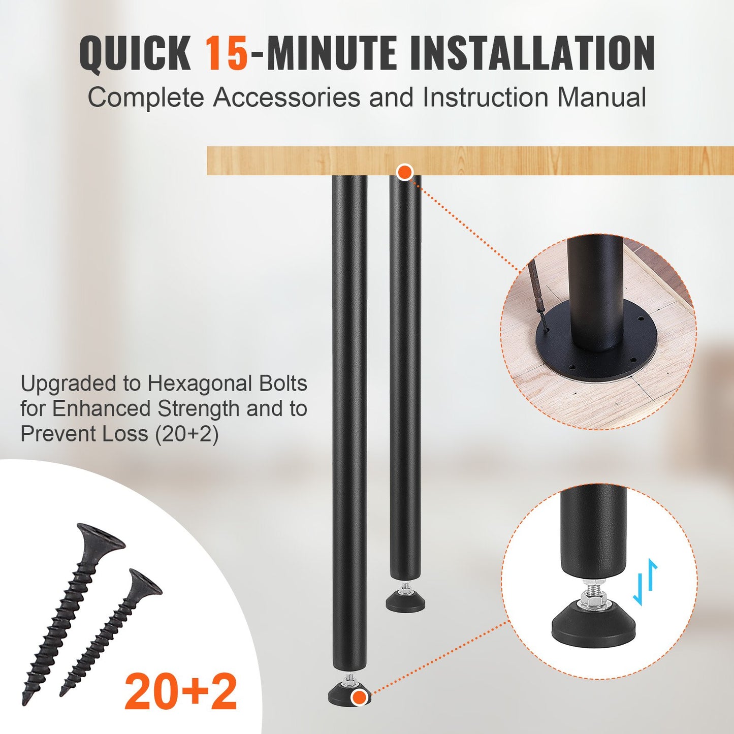 VEVOR 711.2MM Adjustable Desk Legs, Reinforced Steel Office Table Furniture legs