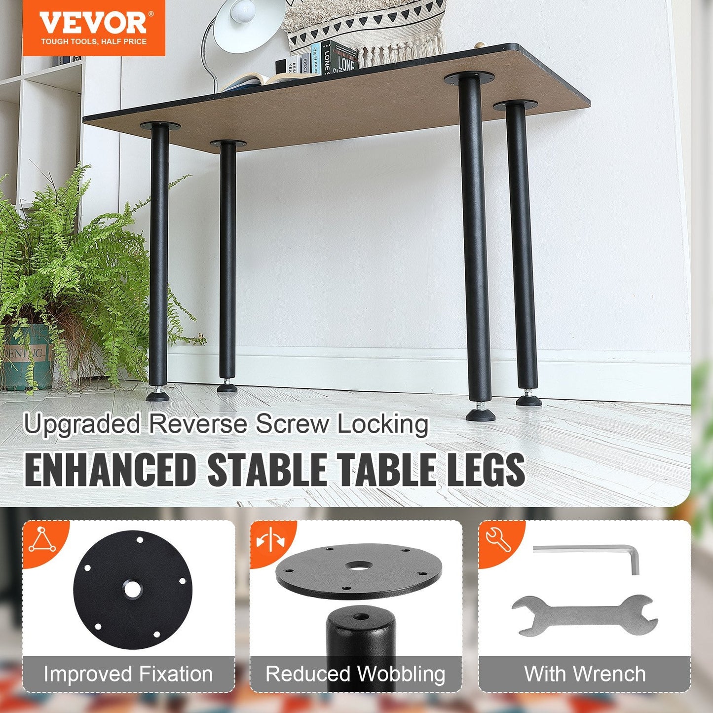 Adjustable 0.76m Steel Desk Legs Set, 544kg Capacity, Black